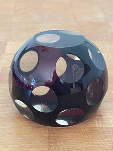 lot 207C image: Unique Cut to Clear Glass Paperweight with Polka Dot Design
