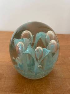 lot 208F image: Art Glass Paperweight with Embedded Floral Design