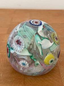 lot 208H image: Handmade Millefiori Glass Paperweight with Colorful Swirls