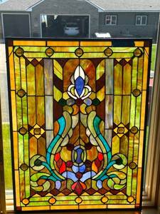 lot 215B image: Colorful Stained Glass Panel with Intricate Design