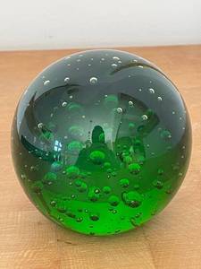 lot 268A image: Vintage Green Glass Paperweight with Bubble Design