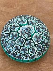lot 268B image: Vintage Millefiori Glass Paperweight with Green and Blue Floral Motif