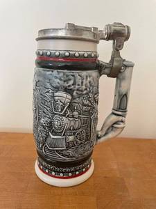 lot 342B image: Avon 1982 Collectible Ceramic Beer Stein with Train Design