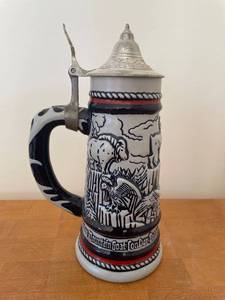 lot 342F image: Vintage Avon 1976 Ceramic Beer Stein with Wild Animal Carvings