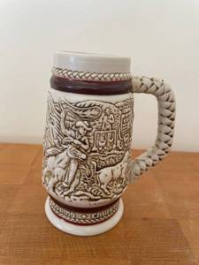 lot 342I image: 1983 Avon Handcrafted Stoneware Mug with Stagecoach Design
