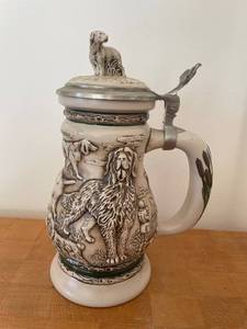 lot 343F image: Great Dogs of the Outdoors Ceramic Stein with Hunting Dog Designs