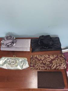 lot 404 image: Set of 5 Elegant Clutch Handbags with Floral Accents