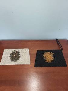 lot 406 image: Set of 2 Beaded Clutch Bags with Floral Embellishments