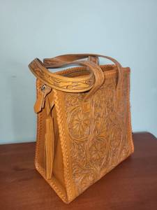 lot 407 image: Handcrafted Leather Tote Bag with Floral Embossing