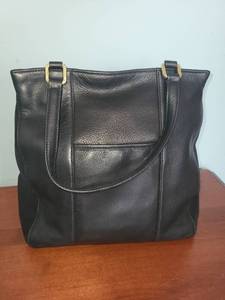 lot 415 image: Margot Black Leather Shoulder Bag with Gold-Tone Accents