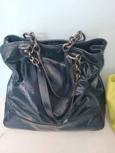 lot 420 image: Vintage Coach Blue Patent Leather Chain Tote Bag