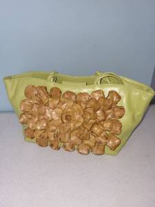 lot 421 image: Bright Yellow green Leather Handbag with Floral Embellishments