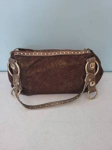 lot 442 image: Kathy Brown and Gold Shimmer Handbag with Studded Accents