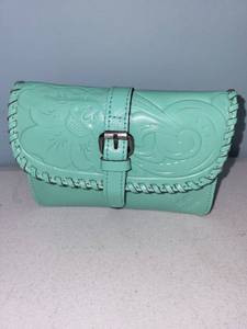 lot 444 image: Embossed Leather Shoulder Bag in Aqua