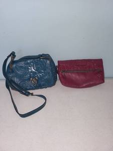 lot 445 image: Set of 2 Embossed Leather Bags - Shoulder Bag and Clutch