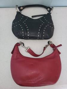 lot 454 image: Set of 2 Designer Handbags - Kenneth Cole Black and Red Ralph Lauren Leather Bag