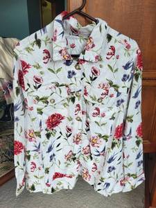 lot 548 image: Floral Button-Up Shirt and Red Knitted Sweater