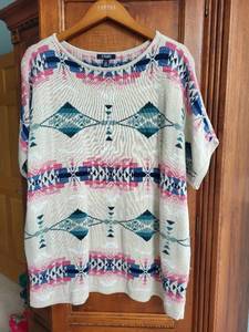 lot 559 image: Set of 2 Chaps Sweaters Colorful Geometric and Winter Reindeer Pattern