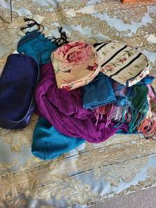 lot 603 image: Collection of Colorful Scarves and Pouches with Cashmere Gift from Jerusalem