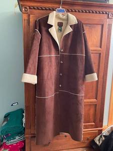 lot 621B image: Lauren Brown Faux Sheepskin Coat with Wool Blend Lining
