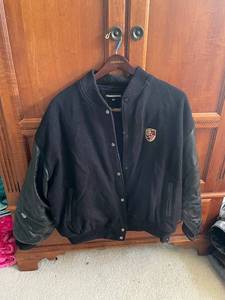 lot 622B image: Porsche XXL Leather and Wool Varsity Jacket