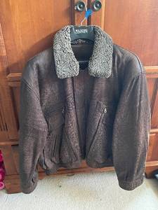 lot 624B image: Oscar Leopold 3XL Mens Brown Leather Jacket with Shearling Collar