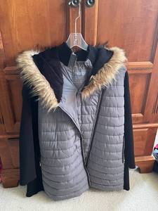 lot 627D image: Calvin Klein Performance 3X Hooded Coat with Faux Fur Trim