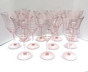 lot 2 image: Set 11 of Pink Depression Wine Glasses