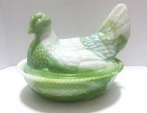 lot 4 image: Green Slag Hen on Nest Mosser