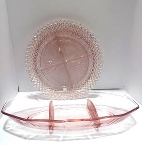 lot 20 image: Two Pink Anchor Hocking Serving Dishes Round Divided
