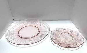lot 24 image: Two Patterned Pink Depression Plates