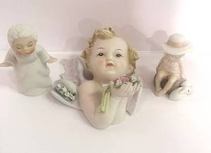 lot 50 image: Beautiful Porcelain Cherub and Two Girl Figurines
