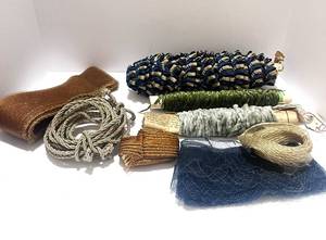 lot 105 image: Box of 1920s Millinery Trims Blue, Red,
