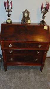 1860's-1890's Walnut Drop Front Desk with Glass Knobs and on Wheels. Beautiful Old Piece. 49"x42"x21"