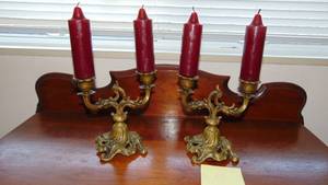 lot 10 image: Pair of Vintage Double Brass Candleholders. 6.5Tall