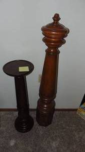 lot 16 image: Newer Pedestal 33 Tall and Vintage Newel Post from a Sherlock Park House 48 Tall