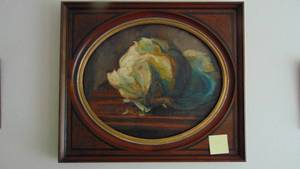 lot 32 image: Vintage Oil Print By Sheldon C. Schoneberg 1926 in a Wonderful Vintage Walnut Frame