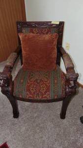 lot 38 image: Reproduction Armchair With Lion Heads and Paw Feet