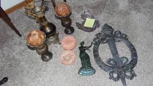 lot 40 image: Newer and Vintage Decor Items. Large Metal Vase is Asis