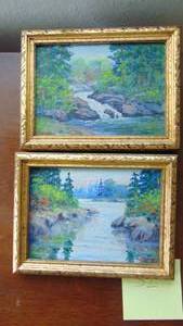 lot 52 image: 2- Vintage 6 x 8 Oils By E. M. Seuger. Lake Vermillion, Arrowhead Country, Northern MN