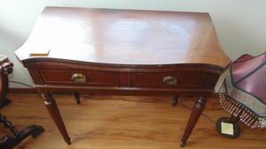 lot 53 image: Walnut Game Table, Top Flips Up and Rotates on Base. 32 x 34 x 17 When Folded Up.