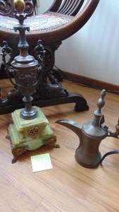 lot 57 image: Turkish Pot and Vintage Marble and Metal Urn Like Decor