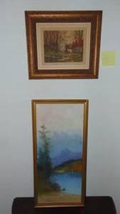 lot 66 image: Etching by Davnl (1873-1952) 12.5x15 and Vintage Pastel Piece 26.5x12.5