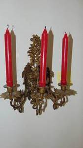 lot 74 image: Pair of Brass 3 Arm Candleholders. 14 Tall