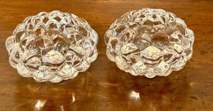 lot 22 image: Pair of Orrefors Sweden Crystal Raspberry Bubble Candle Holders