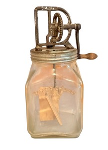 lot 23 image: Vintage Dazey Churn No. 40 Glass Butter Churn with Wooden Paddle