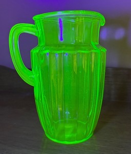lot 27 image: Vintage Uranium Glass Pitcher - 8 Inch