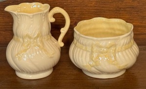 lot 28 image: Belleek Creamer and Sugar Bowl Set - 3.5 Inches