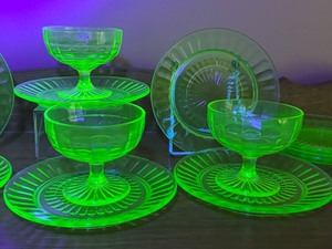 lot 30 image: Set of 8 Uranium Glass Dessert Plates and Bowls