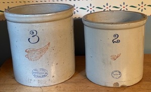 lot 33 image: Vintage Two Gallon Red Wing Crock & Vintage Red Wing Three Gallon Crock